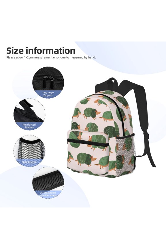 Cute Armadillo Print Backpack, Waterproof Backpack with Adjustable Shoulder Straps, Suitable for Campus, Business, Travel, Unisex