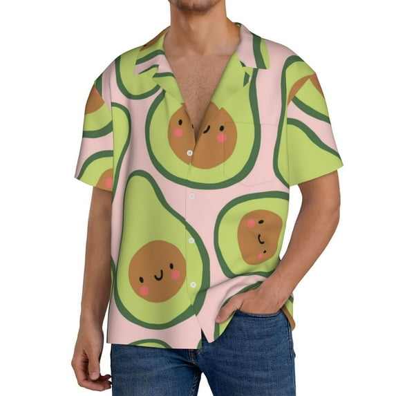 Gukieu Cute Avocado Print Men's Short-sleeved Shirts, Button-down Pocket Shirts, T-shirts, Beach Vacation Travel Summer Clothing-X-Large