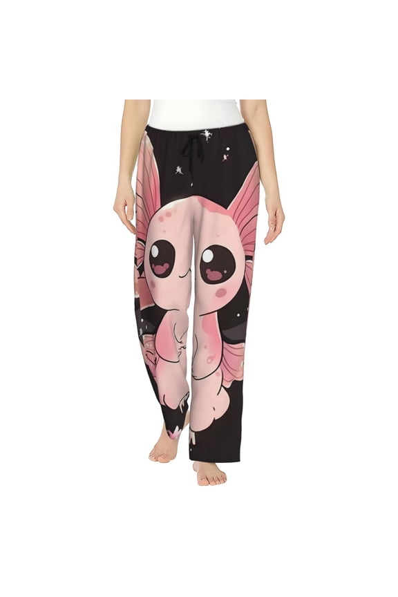 Cute Axolotl Sakura Blossoms B Print Women's Home Trousers, with Pockets and Drawstring Pajamas, Home Pajamas, Sleepwear-X-Large
