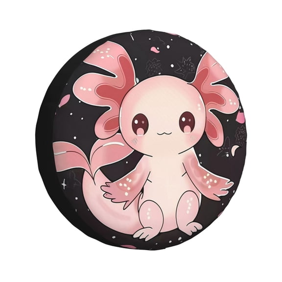 Gukieu Cute Axolotl Sakura Blossoms Print Car Tire Cover, Adjustable Waterproof and Dustproof Tire Protection Cover, Suitable for SUV, Truck, Van-17 inch