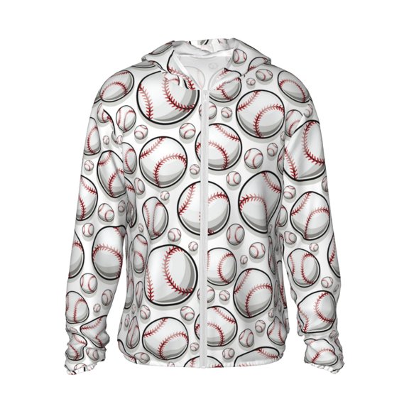 Gukieu Cute Baseball Print Sun Protection Hoodies for Men and Women, Zippered Long-sleeved Quick-drying UV Protection Shirts, Suitable for Sports, Swimming, Fishing-XX-Large
