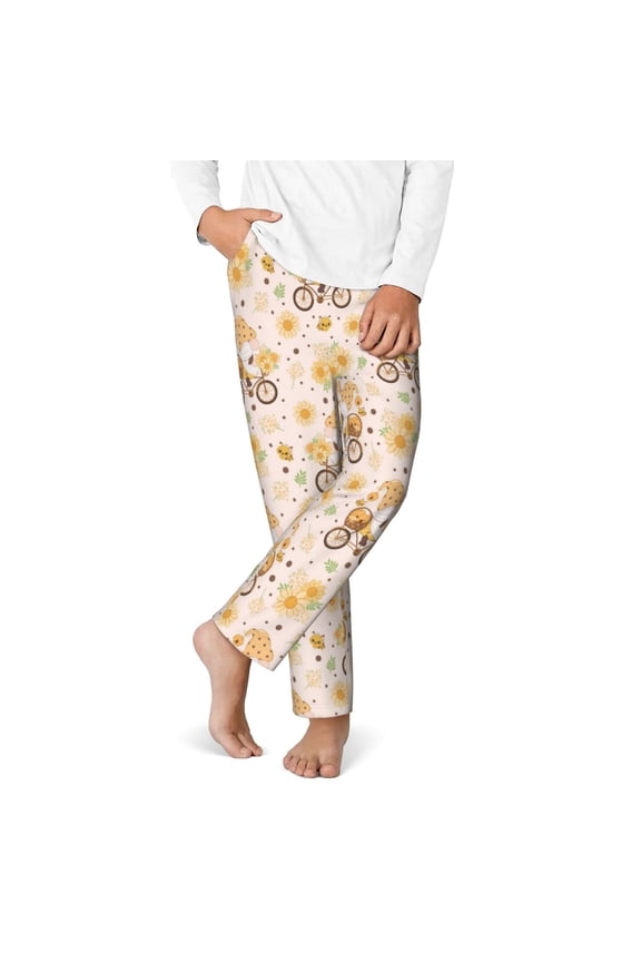 Cute Bee Gnome1 Print Youth Home Trousers, Elastic Waistband with Pockets for Home and Outing, Suitable for Children Aged 5-16-Large