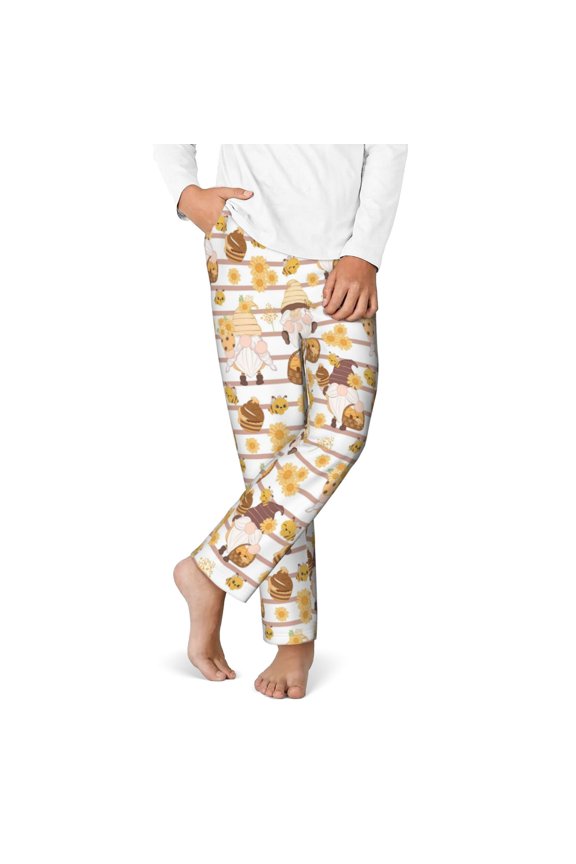 Cute Bee Gnome2 Print Youth Home Trousers, Elastic Waistband with Pockets for Home and Outing, Suitable for Children Aged 5-16-XS(5-6)