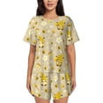 thumbnail image 1 of Gukieu Cute Bee Gnomes Print Women's Short-sleeved Pajama Set, Round Neck Button Top Elastic Shorts 2-piece Set, Summer Home Leisure Clothing-3X-Large, 1 of 6