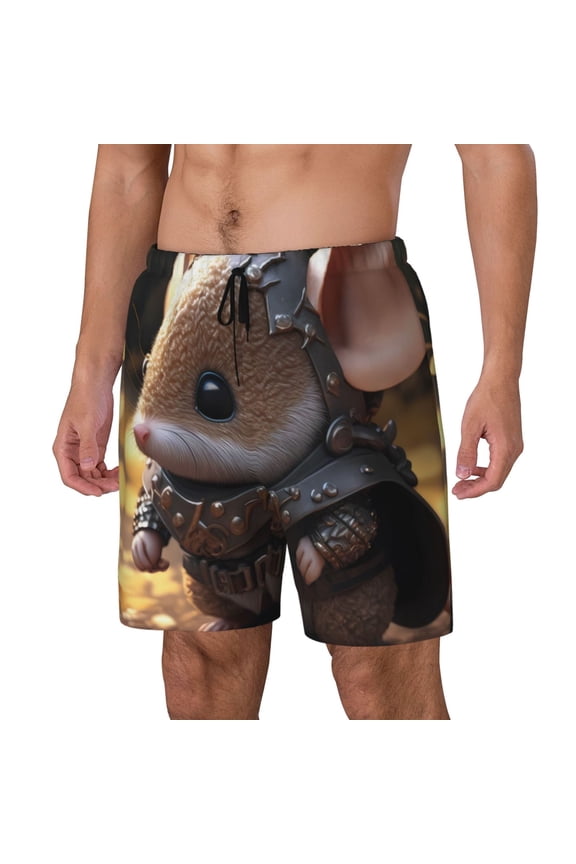 Cute Big-Eared Mouse Print Men's Double Layer Sports Swim Trunks, Quick Dry Adjustable Waist Swim Shorts Swimwear-XX-Large