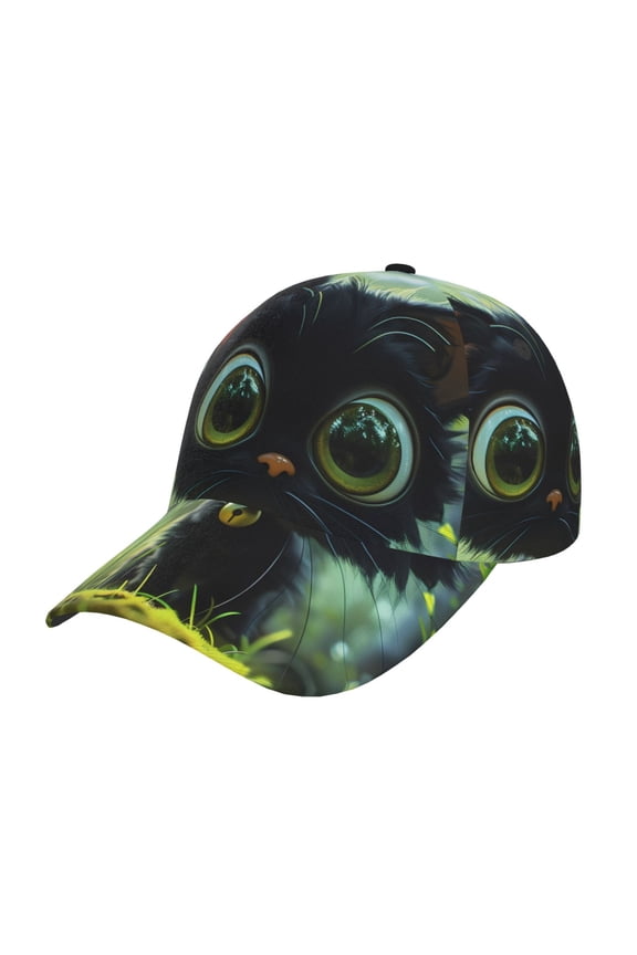 Cute Big-Eyed Black Cat Prin Baseball Cap, Adjustable Sweat-wicking Daily,Travel, Sports Cap, Unisex