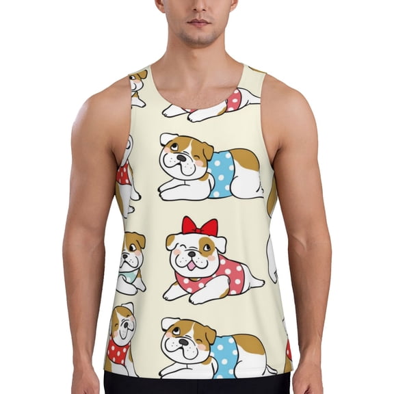 Gukieu Cute Bull Dog Print Men's Quick Dry Fitness Vest, Round Neck Sleeveless Fitness Bodybuilding Top-X-Large