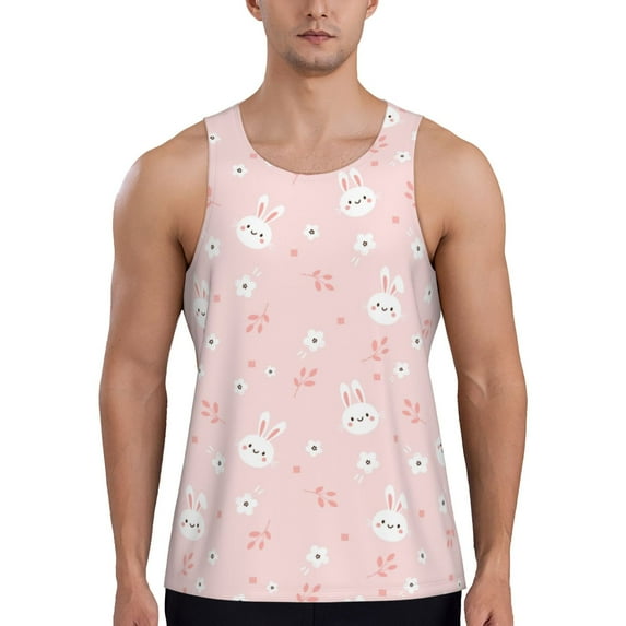 Gukieu Cute Bunny Print Men's Quick Dry Fitness Vest, Round Neck Sleeveless Fitness Bodybuilding Top-X-Large