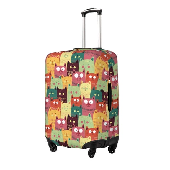 Gukieu Cute Cartoon Cat Print Suitcase Protective Cover, Elastic Zipper Buckle Suitcase Protective Cover, Suitable for Travel, Business Trip-Small