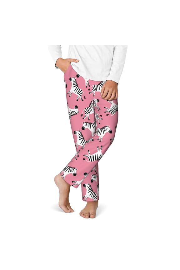 Cute Cartoon Zebra Print Youth Home Trousers, Elastic Waistband with Pockets for Home and Outing, Suitable for Children Aged 5-16-Small