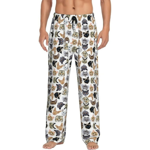 Gukieu Cute Cats Print Men's Home Trousers, Elastic Drawstring Home Pajamas Clothing Suitable for Adult Men-Small
