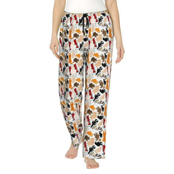 Gukieu Cute Cats Print Women's Home Trousers, with Pockets and Drawstring Pajamas, Home Pajamas, Sleepwear-Large