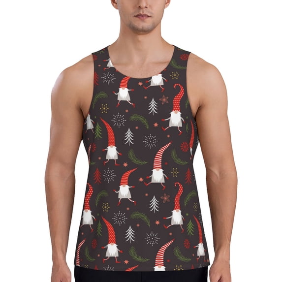 Gukieu Cute Christmas Gnomes Print Men's Quick Dry Fitness Vest, Round Neck Sleeveless Fitness Bodybuilding Top-Large