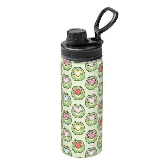 Gukieu Cute Chubby Frog Print 18OZ Portable Sports Water Bottle, Stainless Steel Insulated Water Cup for Men and Women, Suitable for Gym, Travel, Camping