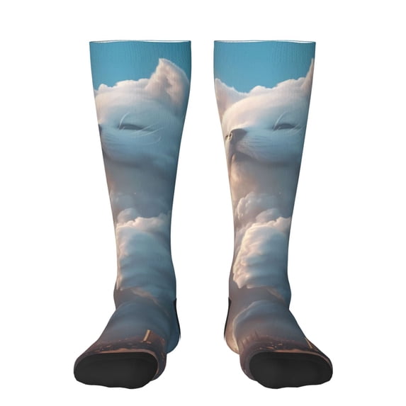 Gukieu Cute Cloud Cat Print Contrast Color Stockings, Elastic Sports Socks Warm Socks Clothing Accessories, Adult Unisex
