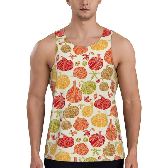 Gukieu Cute Colorful Pumpkins Print Men's Quick Dry Fitness Vest, Round Neck Sleeveless Fitness Bodybuilding Top-X-Large
