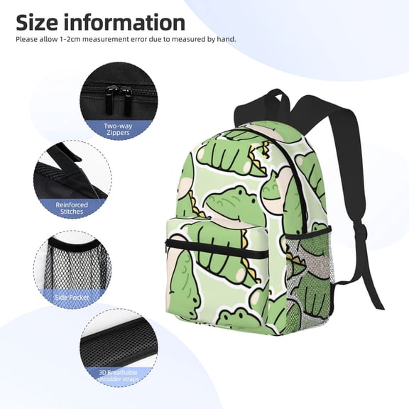 Gukieu Cute Crocodile Print Backpack, Waterproof Backpack with Adjustable Shoulder Straps, Suitable for Campus, Business, Travel, Unisex