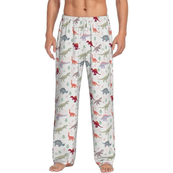 Gukieu Cute Dinosaur Print Men's Home Trousers, Elastic Drawstring Home Pajamas Clothing Suitable for Adult Men-XX-Large