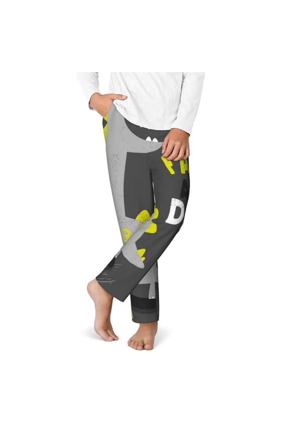 Cute Dinosaur Print Youth Home Trousers, Elastic Waistband with Pockets for Home and Outing, Suitable for Children Aged 5-16-Small
