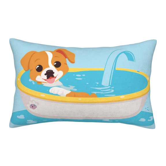 Gukieu Cute Dog In Bath Print Plush Pillow Cover, Hidden Zipper Pillow Protector without Pillow Core, Suitable for Bedroom, Office, Car Decoration-14"x20"