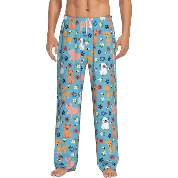 Gukieu Cute Dog Print Men's Home Trousers, Elastic Drawstring Home Pajamas Clothing Suitable for Adult Men-3X-Large
