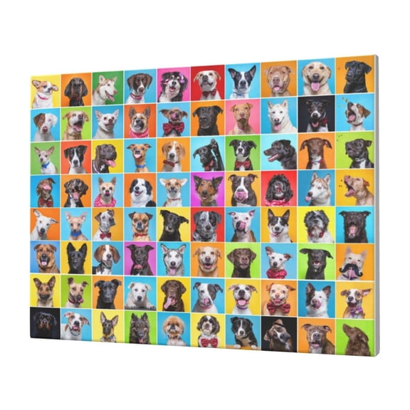 Gukieu Cute Dogs Collage Print Horizontal Canvas Decorative Painting 12x16 Inch Shrinkage Resistant Frame Hanging Home Wall Art Decor