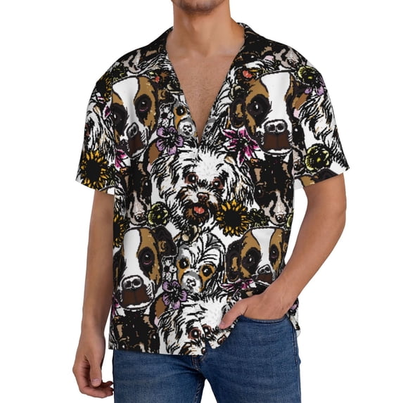 Gukieu Cute Dogs Puppy2 Print Men's Short-sleeved Shirts, Button-down Pocket Shirts, T-shirts, Beach Vacation Travel Summer Clothing-XX-Large
