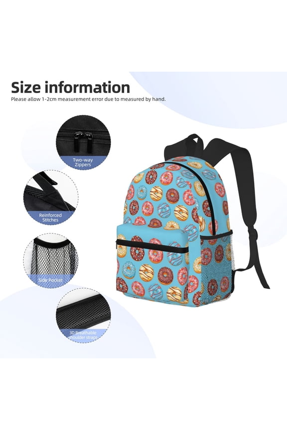 Cute Donut Print Backpack, Waterproof Backpack with Adjustable Shoulder Straps, Suitable for Campus, Business, Travel, Unisex