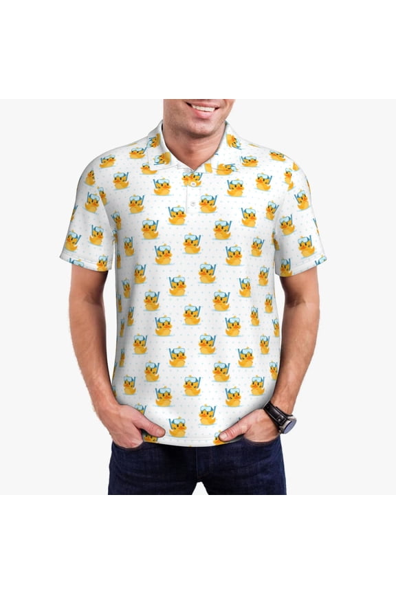 Cute Duck Diver Print Men's Quick-drying POLO Shirt, Button-down Summer T-shirt, Suitable for Work and Outdoor Activities-4X-Large