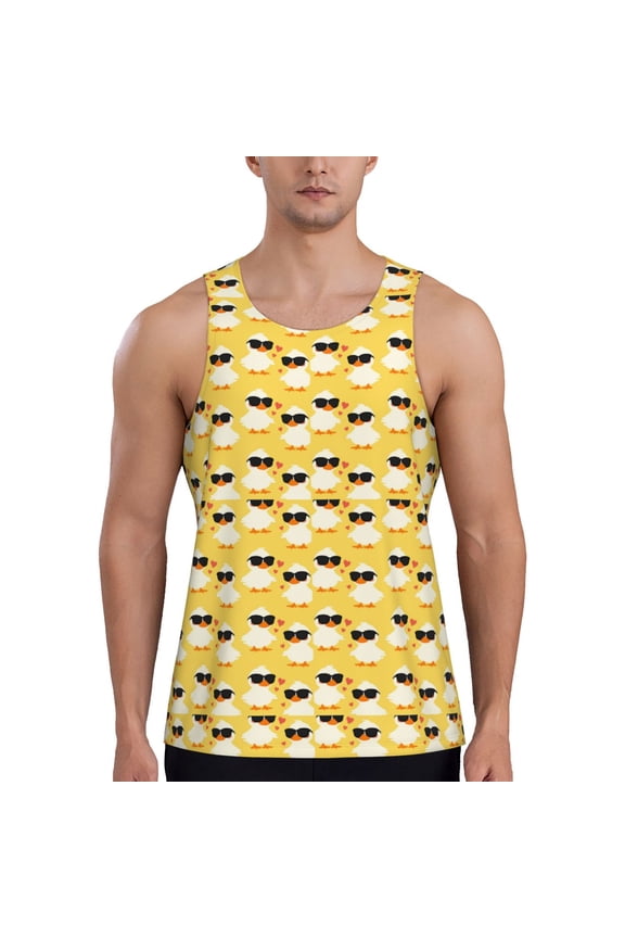 Cute Duck With Black Glasses Print Men's Quick Dry Fitness Vest, Round Neck Sleeveless Fitness Bodybuilding Top-4X-Large
