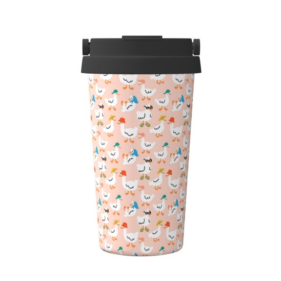 Gukieu Cute Ducks In Hats Print Insulated Coffee Cup, Portable Stainless Steel Vacuum Cup with Lid, Unisex, Suitable for Office, Cafe, Car