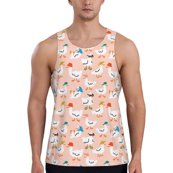 Gukieu Cute Ducks In Hats Print Men's Quick Dry Fitness Vest, Round Neck Sleeveless Fitness Bodybuilding Top-Small