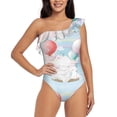 thumbnail image 1 of Gukieu Cute Elephant Print One-shoulder Ruffled One-piece Swimsuit with Removable Chest Pads and Tummy-control Swimsuit for Women-Large, 1 of 6