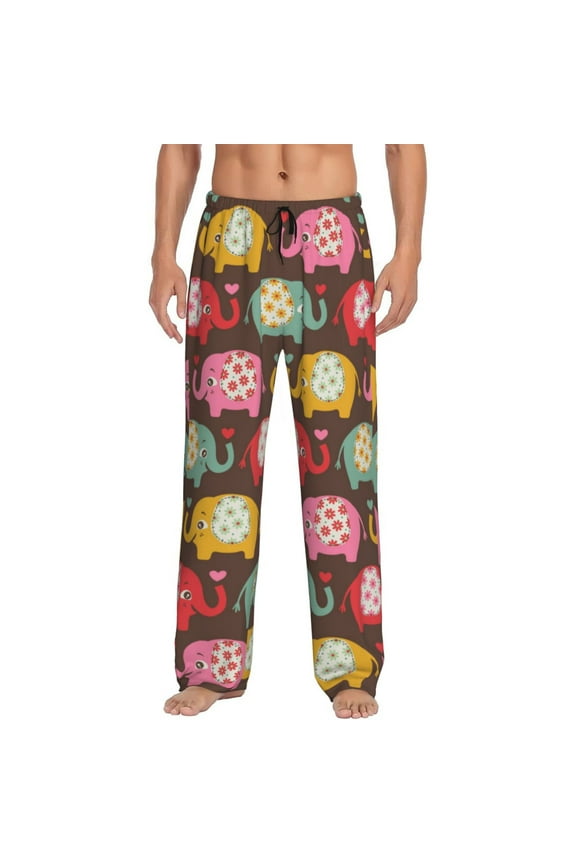 Cute Elephants Print Men's Home Trousers, Elastic Drawstring Home Pajamas Clothing Suitable for Adult Men-Medium