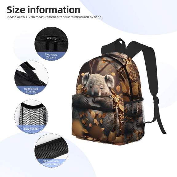 Gukieu Cute Fallen Leaf Koala Print Backpack, Waterproof Backpack with Adjustable Shoulder Straps, Suitable for Campus, Business, Travel, Unisex