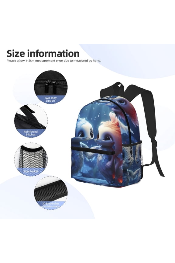 Cute Fish Flower Couple Print Backpack, Waterproof Backpack with Adjustable Shoulder Straps, Suitable for Campus, Business, Travel, Unisex