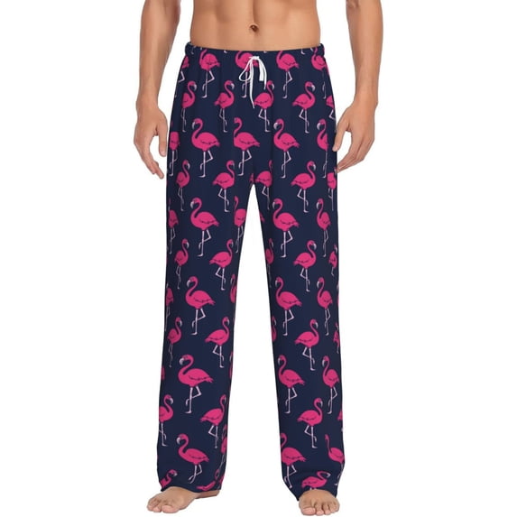 Gukieu Cute Flamingo Print Men's Home Trousers, Elastic Drawstring Home Pajamas Clothing Suitable for Adult Men-X-Large