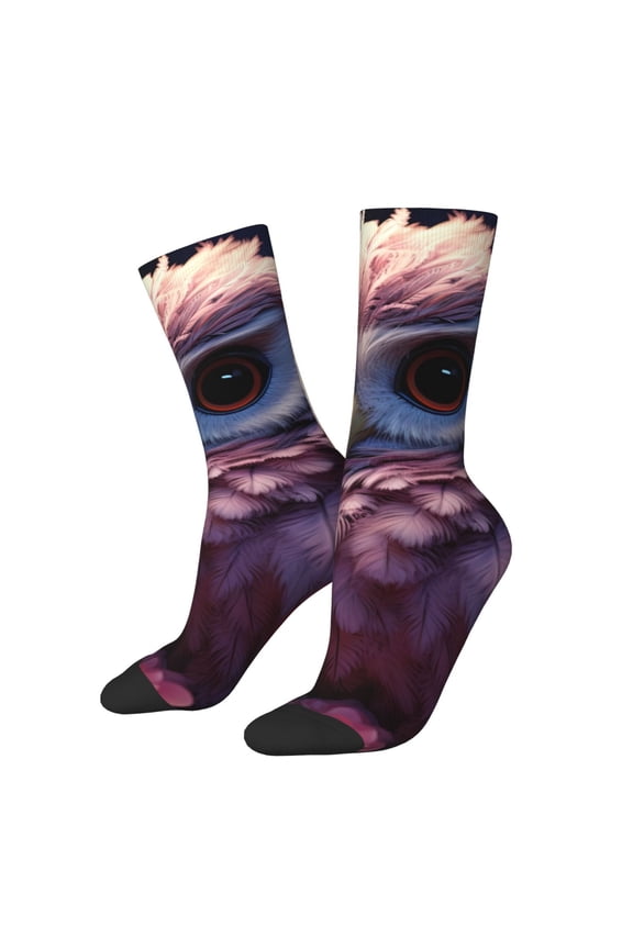 Cute Flower Owl Print Contrast Color Mid-calf Socks, Sweat-wicking Athletic Socks, Unisex Clothing Accessories