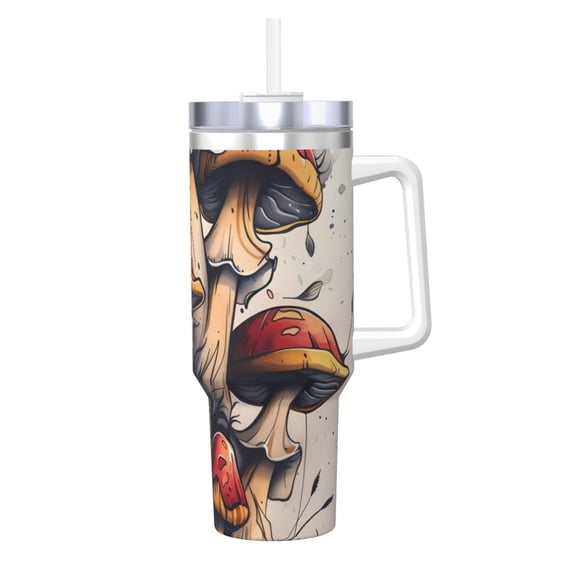 Gukieu Cute Forest Mushrooms Print 40OZ Ice Cup, Stainless Steel Vacuum Kettle with Handle Suitable for Hot and Cold Drinks, Travel, Fitness