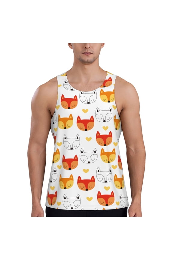 Cute Fox with Heart Print Men's Quick Dry Fitness Vest, Round Neck Sleeveless Fitness Bodybuilding Top-3X-Large