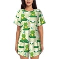 thumbnail image 1 of Gukieu Cute Frog1 Print Women's Short-sleeved Pajama Set, Round Neck Button Top Elastic Shorts 2-piece Set, Summer Home Leisure Clothing-XX-Large, 1 of 6
