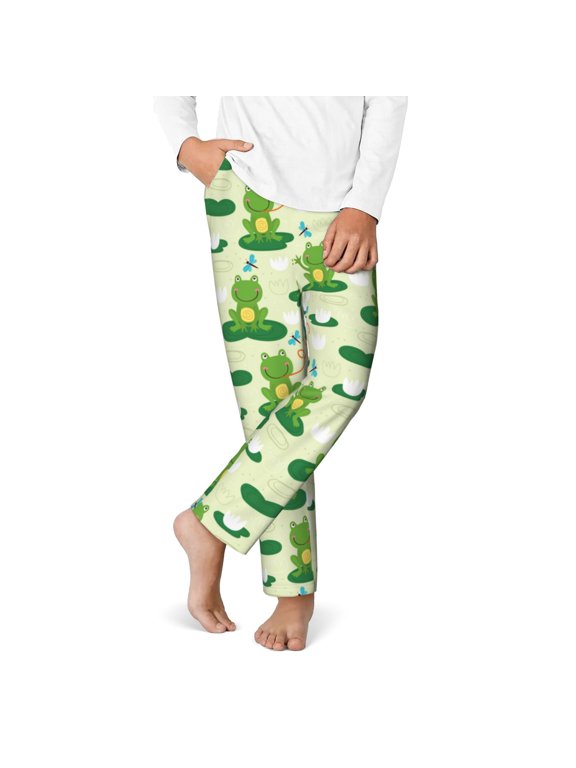 Cute Frog1 Print Youth Home Trousers, Elastic Waistband with Pockets for Home and Outing, Suitable for Children Aged 5-16-Small