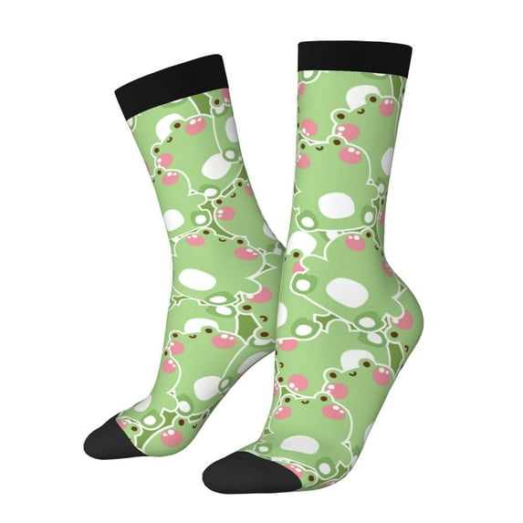 Gukieu Cute Frog2 Print Contrast Color Mid-calf Socks, Sweat-wicking Athletic Socks, Unisex Clothing Accessories