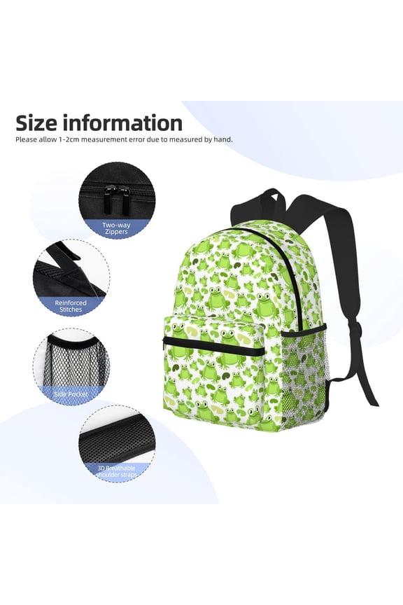 Cute Frogs Print Backpack, Waterproof Backpack with Adjustable Shoulder Straps, Suitable for Campus, Business, Travel, Unisex