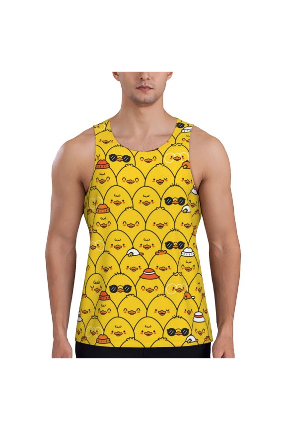 Cute Funny Chicken Print Men's Quick Dry Fitness Vest, Round Neck Sleeveless Fitness Bodybuilding Top-3X-Large