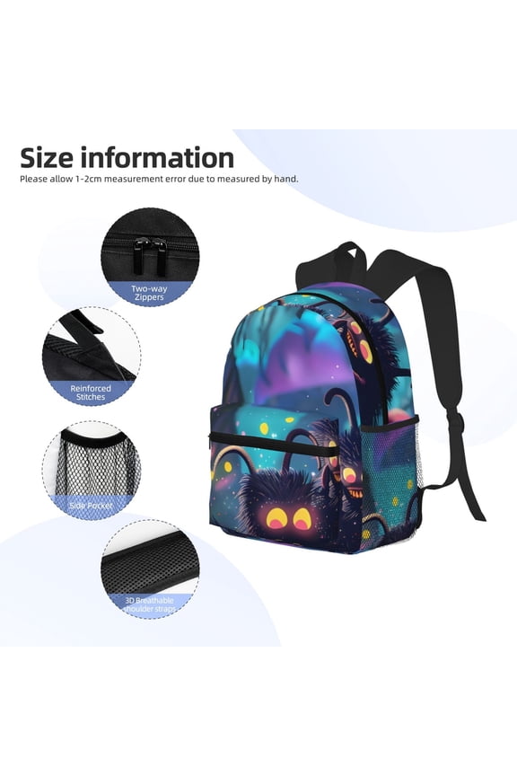 Cute Fuzzy Fantasy Creatures Print Backpack, Waterproof Backpack with Adjustable Shoulder Straps, Suitable for Campus, Business, Travel, Unisex