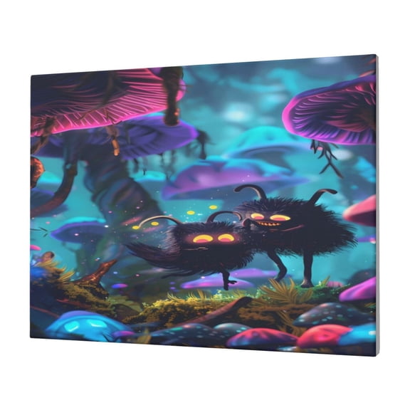 Gukieu Cute Fuzzy Fantasy Creatures Print Horizontal Canvas Decorative Painting 12x16 Inch Shrinkage Resistant Frame Hanging Home Wall Art Decor