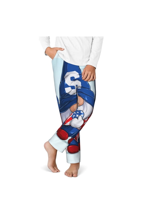 Cute Gnomes in USA Print Youth Home Trousers, Elastic Waistband with Pockets for Home and Outing, Suitable for Children Aged 5-16-Medium