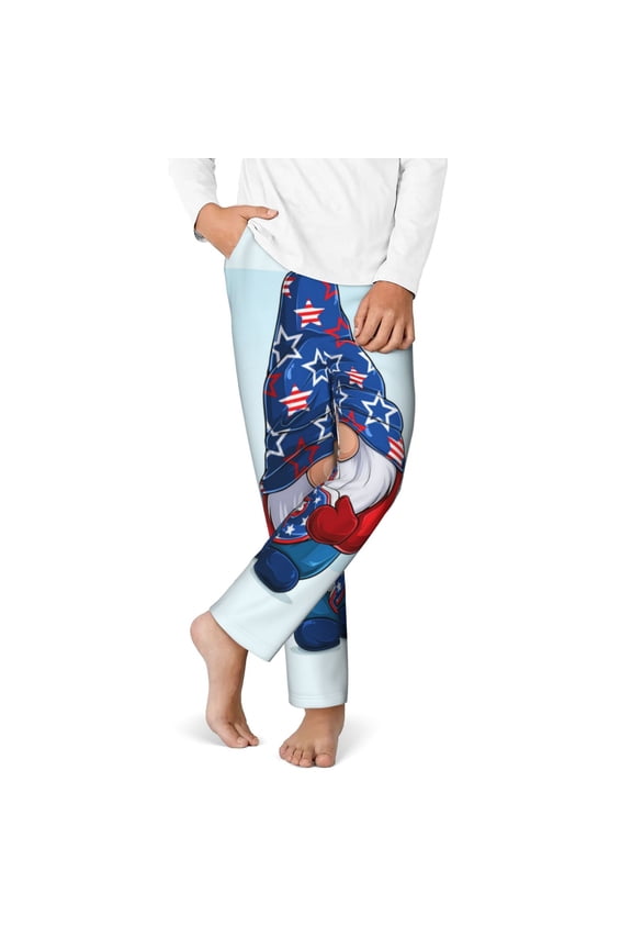 Cute Gnomes in USA1 Print Youth Home Trousers, Elastic Waistband with Pockets for Home and Outing, Suitable for Children Aged 5-16-Large
