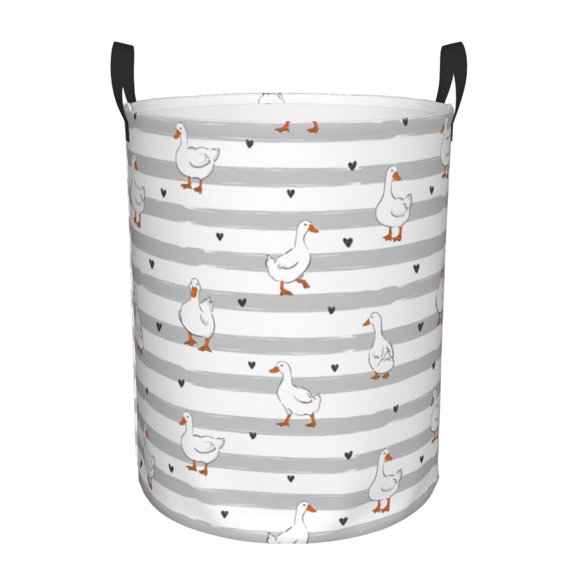 Gukieu Cute Goose Print Round Dirty Clothes Bag, Waterproof Standing Home Bathroom Storage Basket Car Trunk Storage Bag-Medium